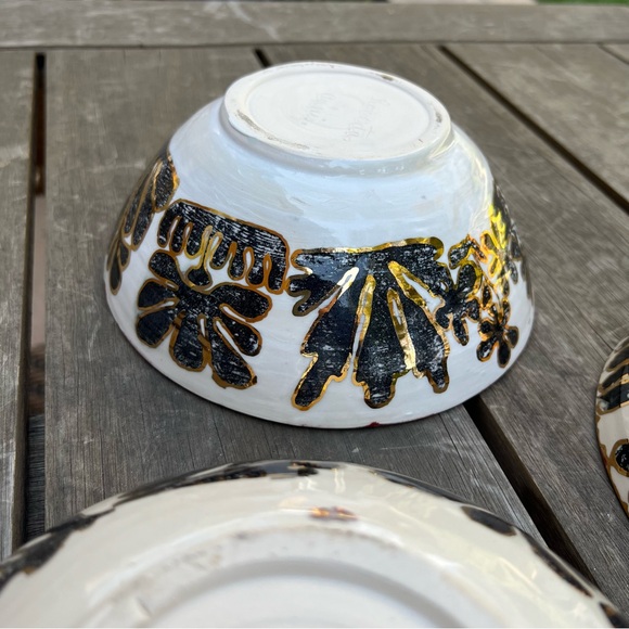 Studio Art Pottery Glazed Floral Bowls Set of Three Artist Signed Gold Trimmed - Picture 12 of 12